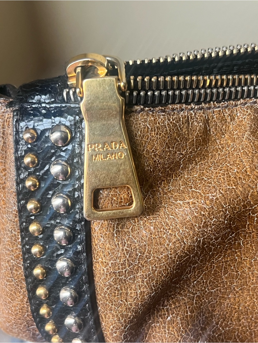Authentic Prada Stud-Trim Brown Leather Tote Bag - Picture 10 of 15